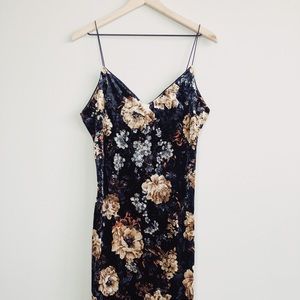 Floral Velvet Spaghetti Strap Dress